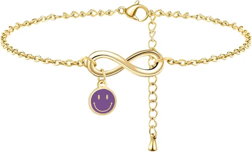 Vista 2 de Delicadas pulseras de oro en capas para mujer con relleno de oro de 14 quilates ajustable con capas de cara sonriente linda pulseras de oro