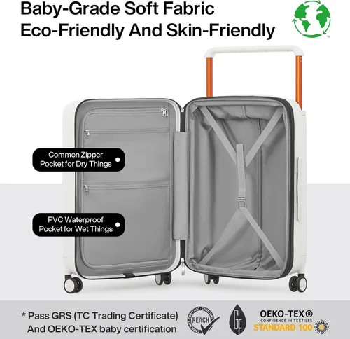 Vista 3 de mixi Maletas de equipaje ligeras de mango ancho PC Hardshell equipaje con ruedas giratorias y cerradura TSA, con cubierta, Blanco ahumado., Spinner