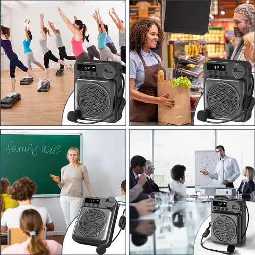 Vista 6 de Amplificador de voz inalámbrico para profesores, amplificador de voz original, micrófono de alambre con 2 micrófonos, megáfono de altavoz portátil