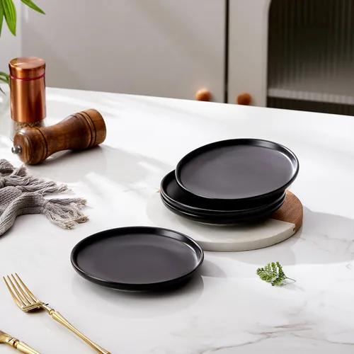 Vista 3 de Platos de cerámica mate para aperitivos de 6 pulgadas, juego de 4 pequeños platos de postre, aptos para microondas y horno, pan, postre