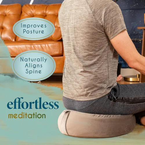 Vista 3 de Florensi - Cojín de meditación de terciopelo gris para yoga