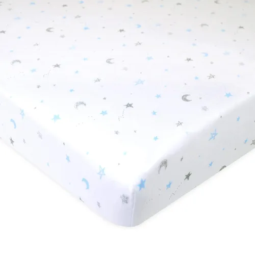 Vista 5 de American Baby Company - Sábana bajera ajustable de tejido de punto suave y transpirable 100% algodón, sábanas de practicuna, Estrella azul/Zigzag