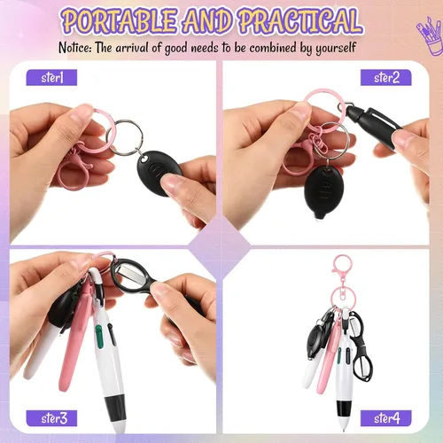 Vista 4 de Glenmal Juego de 72 mini rotuladores para enfermeras con mini tijeras, resaltador, bolígrafo de neón retráctil, llavero, clip, linterna, llavero