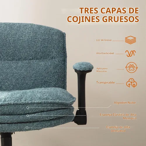 Vista 4 de Dowinx Silla cruzada con brazos y ruedas abatibles ajustables, cómodo sillón ergonómico de escritorio de oficina con 3 cojines de capa, silla