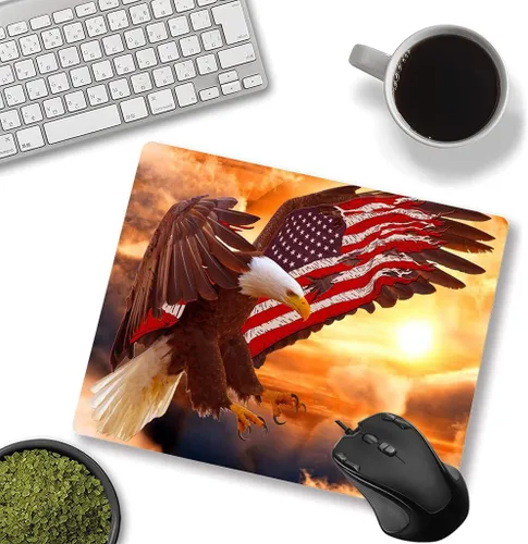 Vista 2 de Alfombrilla de mouse antideslizante para computadora de oficina de juegos, águila con bandera americana