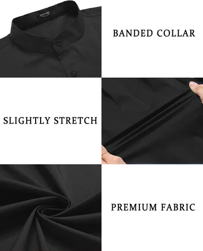 Vista 5 de COOFANDY Men's Muscle Fit Dress Shirts Banded Collar Long Sleeve Casual Button Down Shirts