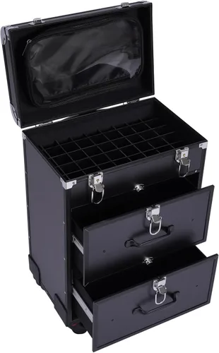 Vista 7 de Caja de almacenamiento de la carretilla del viaje del cosmético del caso del maquillaje del, Negro -, Moderno