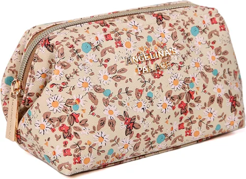 Vista 16 de Angelina's Palace Bolsa de maquillaje de viaje impermeable de cuero vegano, organizador de artículos de tocador oriental estilo retro, bolsa de Negro