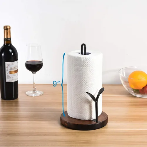 Vista 3 de Soporte para toallas de papel de pie, estante para colgar papel de cocina, organizador de toallas de papel de madera, dispensador de rollos