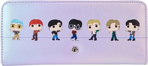 Vista 3 de Loungefly Billetera con solapa púrpura iridiscente con logotipo de BTS, Púrpura, Cartera