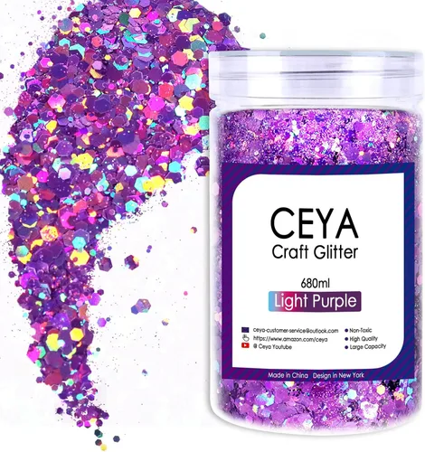 Vista 34 de Ceya Brillantina gruesa holográfica, 1 libra/16 onzas, oro diamante a granel, purpurina mixta gruesa y fina embotellada con lentejuelas metálicas