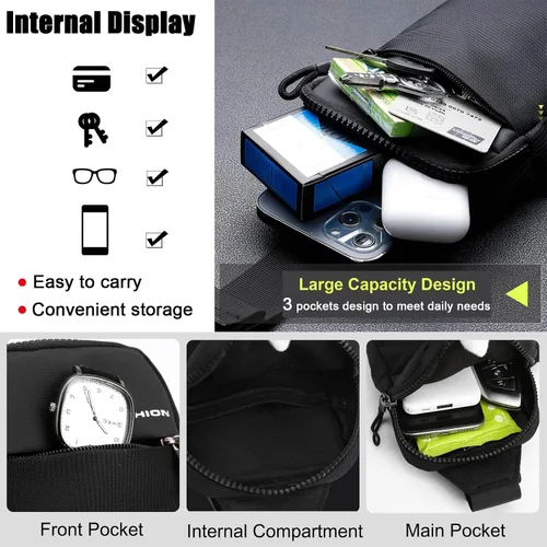 Vista 6 de Mini bolsa bandolera para hombres y mujeres, pequeña mochila cruzada de hombro, riñoneras, bolsa de bolsillo personal, bolsa de pecho para teléfono