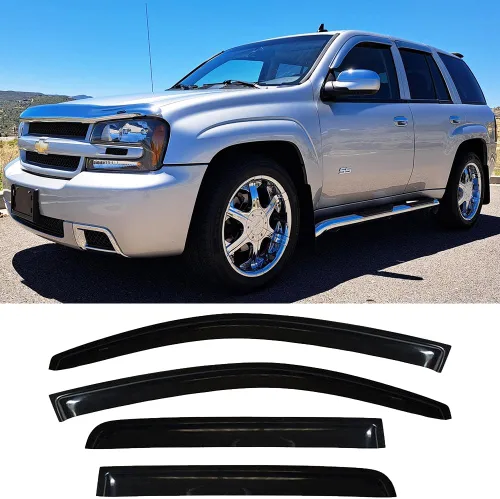 Vista 28 de Viseras laterales cromadas para ventana, deflector de ventilación de viento para Chevry Colorado/GMC Canyon Crew Cab 2004-2012, 4 piezas de montaje