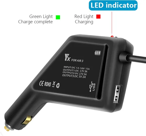 Vista 2 de Hanatora Cargador de coche de batería 3 en 1 para DJI Air 3S, Air 3 Drone, accesorios de concentrador de carga rápida de 12 V