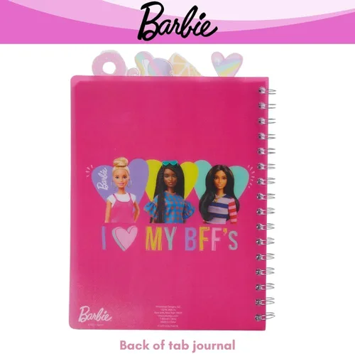 Vista 5 de Cuaderno de pestañas Barbie con espiral, lápiz boli, pestañas adhesivas, 96 páginas a rayas, rosa