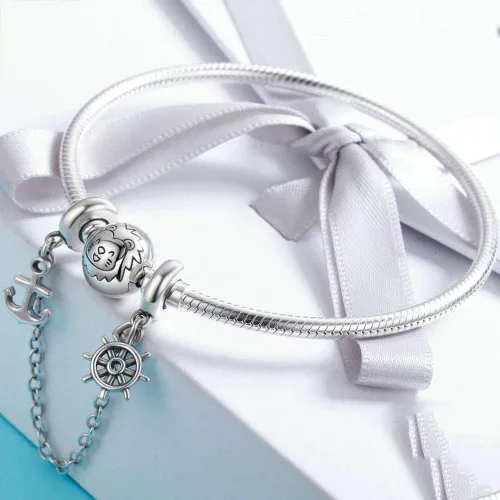 Vista 2 de Abalorio de cadena de seguridad de plata de ley 925 para pulsera Pandora