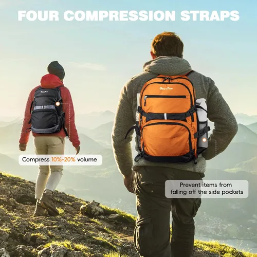 Vista 8 de Seektop Mochila de senderismo plegable de 40 L para mujeres y hombres, mochila de viaje ligera y plegable aprobada para vuelos al aire libre