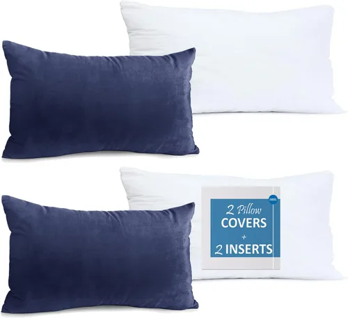 Vista 84 de Nestl Juego de 2 rellenos de almohada con terciopelo suave y sólido, juego de fundas de almohada cuadradas decorativas para sofá, automóvil Azul