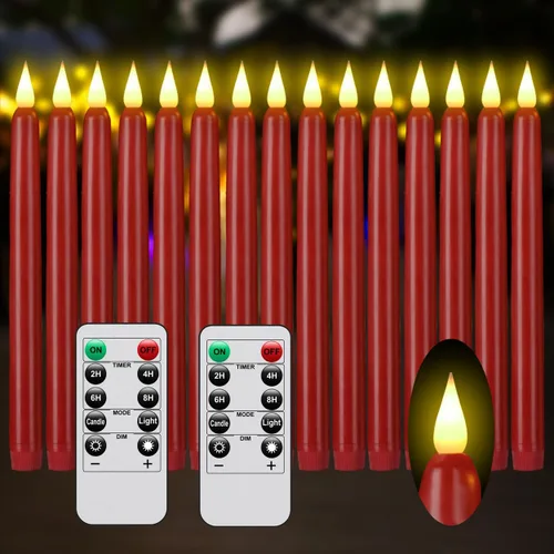 Vista 20 de Velas cónicas sin llama con control remoto y temporizador, candeleros LED que funcionan con baterías con llama 3D parpadeante, velas falsas