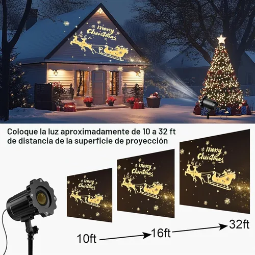 Vista 3 de Proyector de luces de Navidad dinámicas 3D para exteriores e interiores - Actualización 2025 Papá Noel en trineo Decoraciones de Navidad, luces