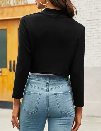 Vista 2 de Bolero - Cárdigan corto de manga larga para mujer, ligero, frente abierto, para vestidos