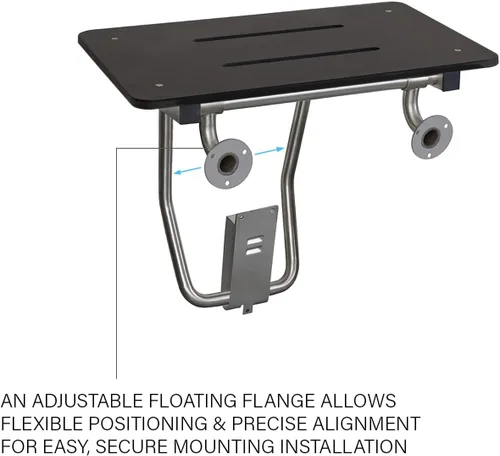 Vista 4 de Asiento de ducha plegable de montaje en pared negro de 32" x 15", compatible con ADA
