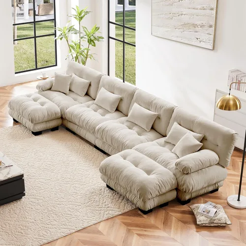 Vista 49 de Otomana beige para sofá modular modular, sofá individual, asiento otomano para sofá modular convertible, sofás de terciopelo para sala de estar