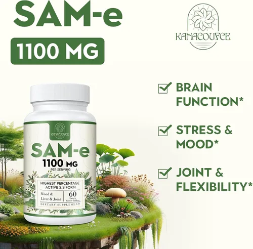 Vista 5 de 1100mg SAM-e (S-Adenosil-L-Metionina), SAM e Suplemento para el estado de ánimo, articulaciones e hígado, la concentración más alta de S activa