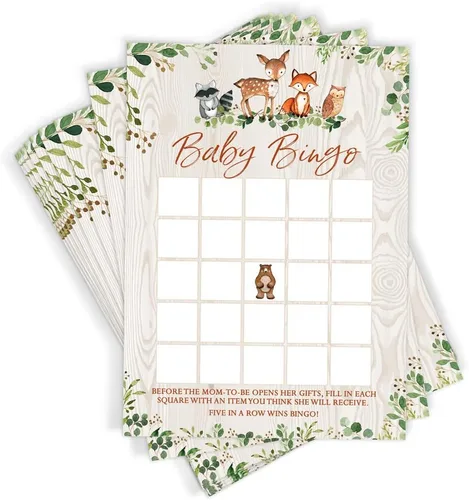 Vista 13 de Printed Party Predicciones y consejos para baby shower, animales del bosque, 50 tarjetas