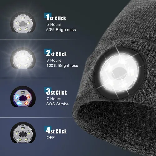 Vista 2 de OOPOR Gorro LED con luz - Gorro de punto con luz recargable, unisex, cálido