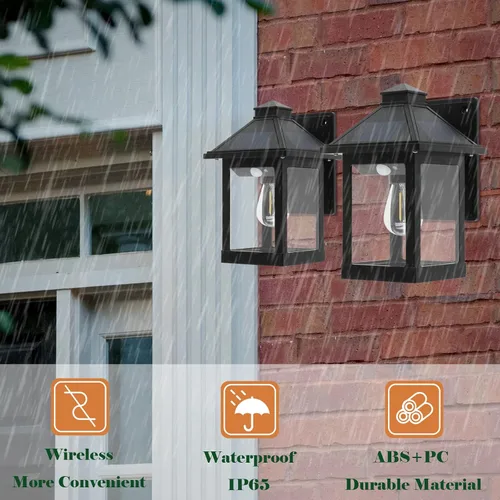 Vista 9 de Paquete de 2 faroles solares para exteriores, impermeables, IP65, 3 modos inalámbricos, sensor de movimiento del atardecer al amanecer, luces LED