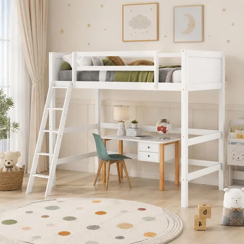 Vista 10 de Harper & Bright Designs Twin Size Loft Bed with Guardrail and Ladder,Wooden Loft Bed Frame with Slat Support,Espresso