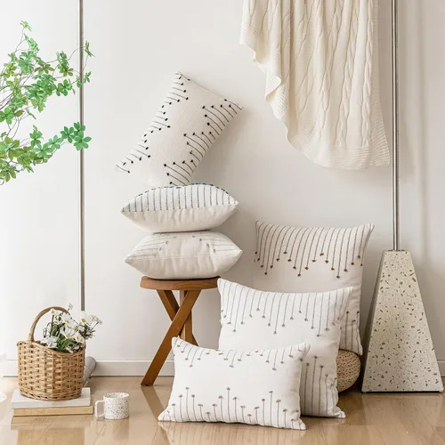 Vista 6 de LILEPOY Juego de 2 fundas de cojín boho de 18 x 18 pulgadas, fundas decorativas texturizadas estilo rústico moderno, fundas cuadradas para cojines