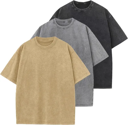 Vista 32 de Camisetas de algodón para hombre, de gran tamaño, unisex, de manga corta, casual, holgada, de lavado, unicolor, básicas A-Negro