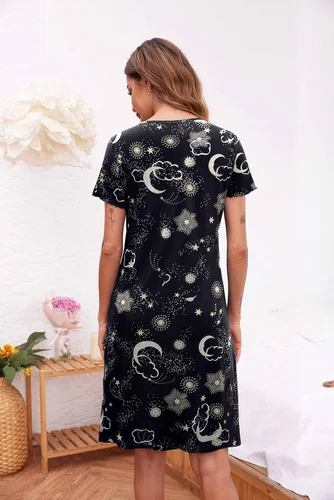 Vista 5 de Ekouaer - Camisón para dormir de manga corta con botones y cuello en V para mujer, pijama, ropa de dormir
