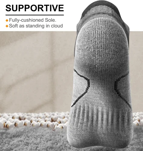 Vista 4 de BULLIANT Calcetines de correr para hombre, 6 pares, calcetines de tobillo que no se ven transpirables, absorben para hombres y mujeres, suela