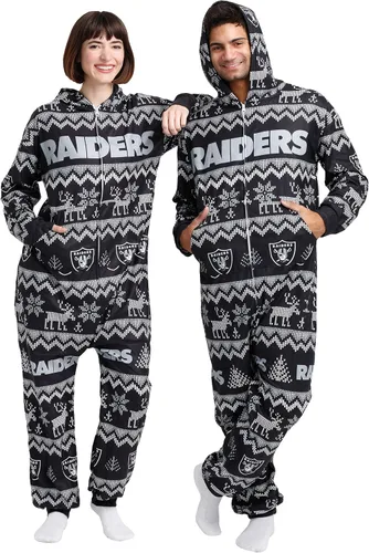 Vista 18 de FOCO Unisex NFL Team Logo Pajamas One Piece Onesie Patrón feo navideño