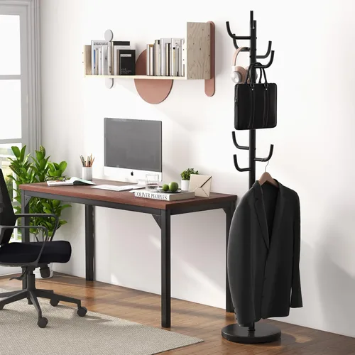 Vista 4 de Tangkula Perchero independiente, árbol de metal resistente con 8 ganchos, soporte para colgar abrigos con base ampliada de 13 pulgadas, árbol