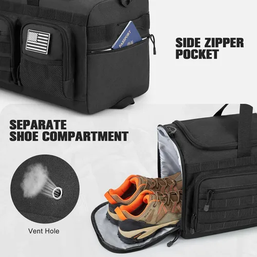 Vista 5 de G4Free Bolsa de lona 3 en 1 para viajes, gimnasio, deportes, mochila Negro