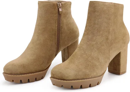 Vista 5 de JABASIC Botines de tacón alto para mujer, botines de plataforma gruesa