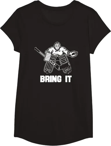 Vista 3 de Divertida camiseta gráfica de ropa de portero de hockey sobre hielo, Negro, S