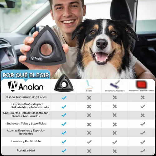 Vista 3 de Analan Mini removedor de pelo para mascotas para detallar el coche cepillo Negro