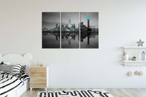 Vista 2 de Dallas City - Lienzo decorativo para pared, diseño de horizonte de Texas, decoración de pared en blanco y negro, póster con imagen de paisaje