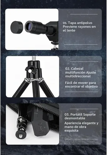 Vista 8 de Cámara telescópica 2 en 1 con zoom de 70x, conexión para tableta de smartphone, HD 2MP, detección de movimiento