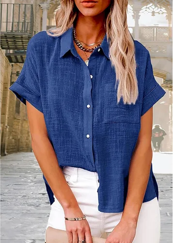 Vista 2 de Mayntop Camisas de lino de algodón para mujer, color sólido, de gran tamaño, cuello abotonado, camiseta holgada
