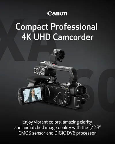 Vista 2 de Canon XA60 Professional UHD 4K Kit de lente de videocámara (negro) Zoom óptico 20x, pantalla táctil LCD
