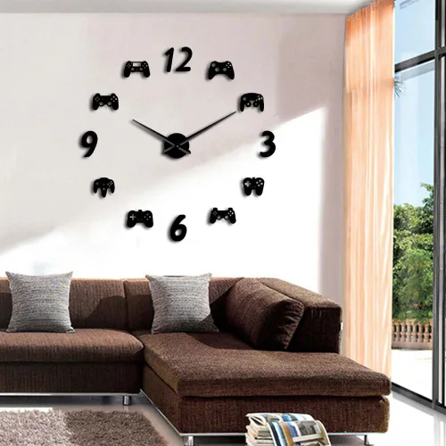Vista 8 de The Geeky Days Controladores de videojuegos DIY Reloj de pared grande para jugadores, decoración de sala de juegos, diseño moderno, sin juegos Negro