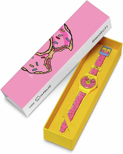 Vista 5 de Swatch Reloj casual de donas de los Simpsons Seconds of Sweetness, Amarillo, Los Simpson