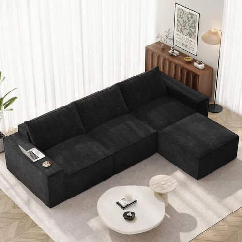 Vista 11 de Vesgantti Sofá Seccional Modular de 114" Sin Estructura, Moderno Sofá de 3 Plazas con Otomana y Asiento Profundo, Sofás de Nube Convertibles