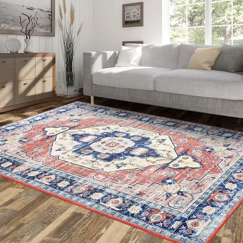 Vista 12 de FairOnly Alfombras lavables de 2 x 3 pulgadas, alfombra antideslizante de pelo bajo, alfombra de piso con estampado envejecido, alfombra de área
